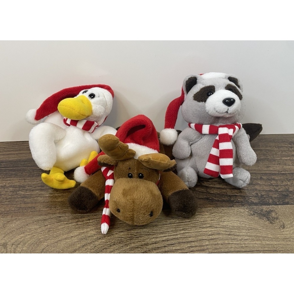 Kurt Adler 4" Plush Christmas Beanbag Plush Lot Reindeer Duck Raccoon
